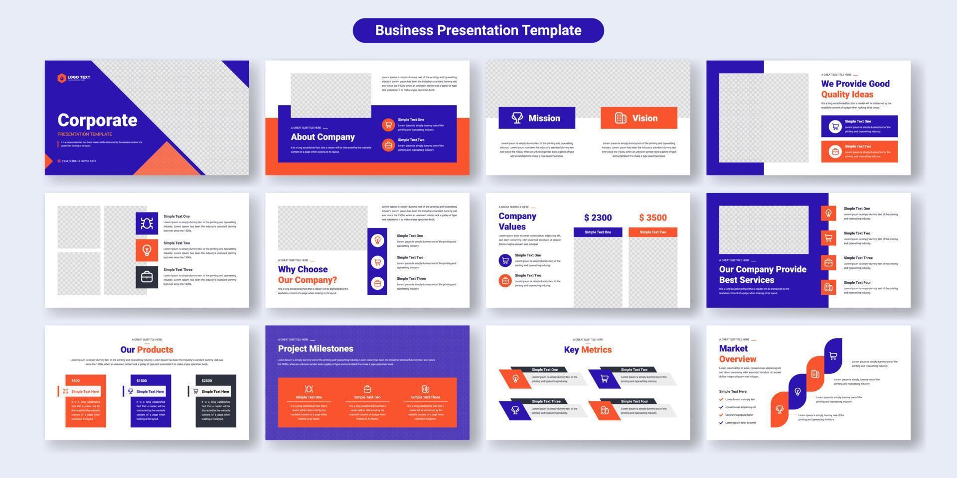 Creative business presentation slides template design. Use for modern presentation background, brochure design, website slider, landing page, annual report, company profile vector