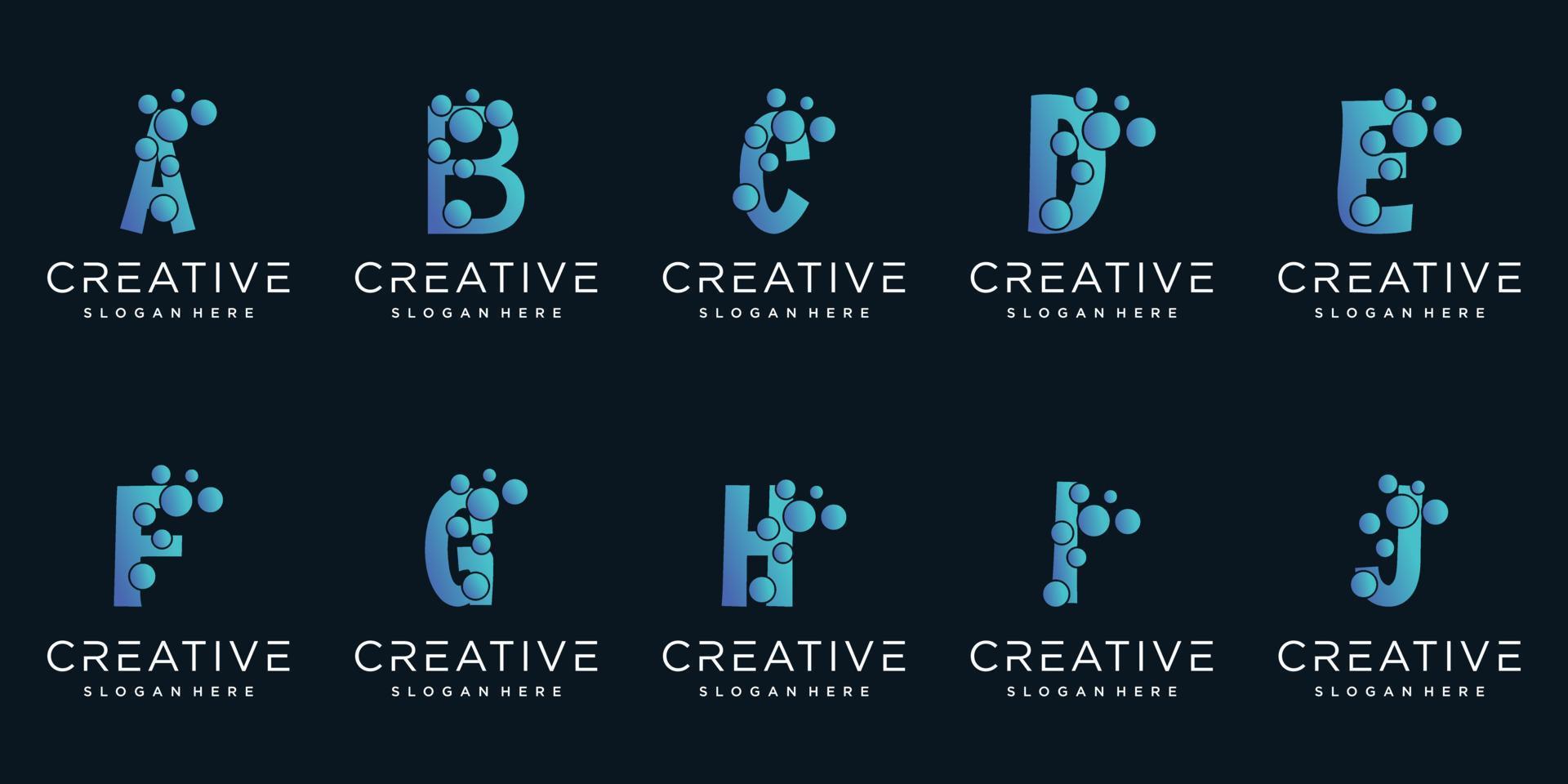 Collection logotype letter or initial with dot and molecule concept logo template Premium Vector