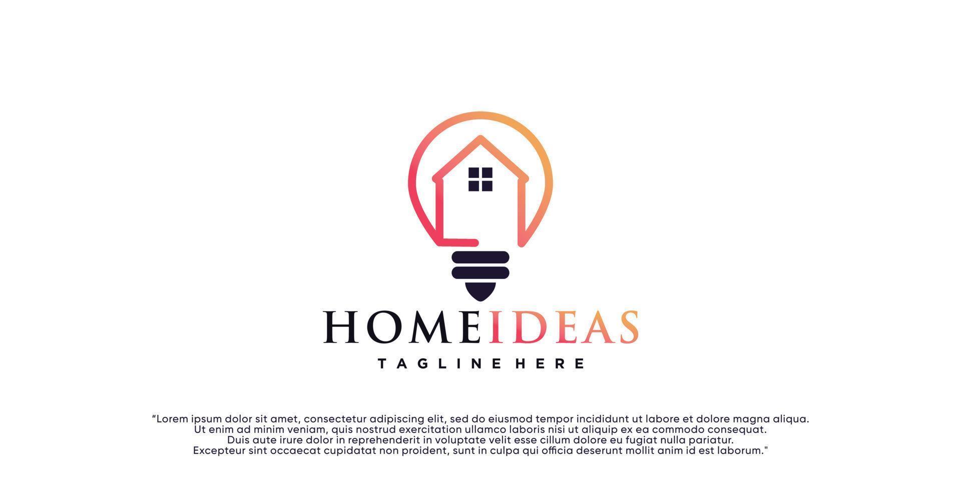 Home and bulb logo combination with line art style. line logo with building icons Premium Vector