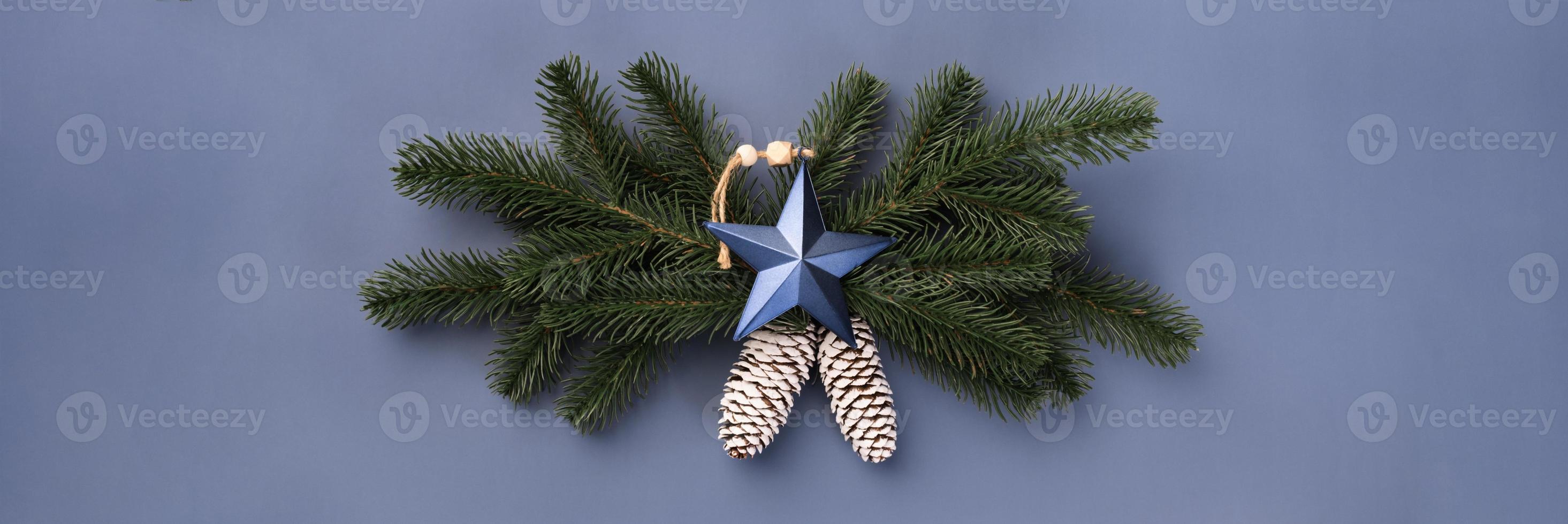 Christmas banner with fir branches and cones photo