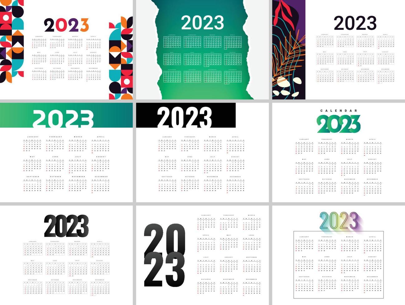 Set calendar 2023 with abstract trendy background vector