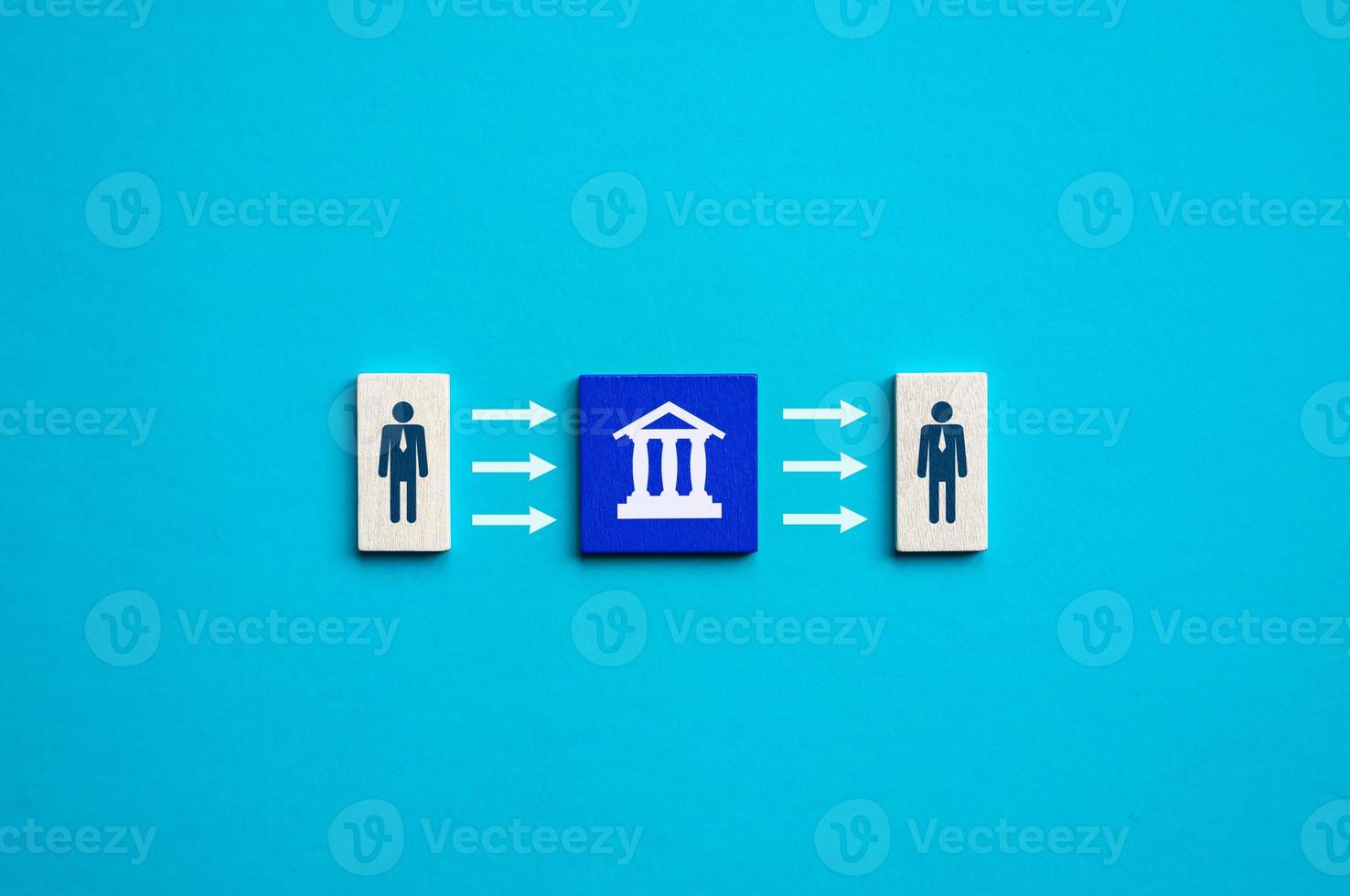 Bank or government state is an intermediary between people. Courts and justice. Institution Management. Communication and the functioning of economic relations between entities, regulatory services. photo