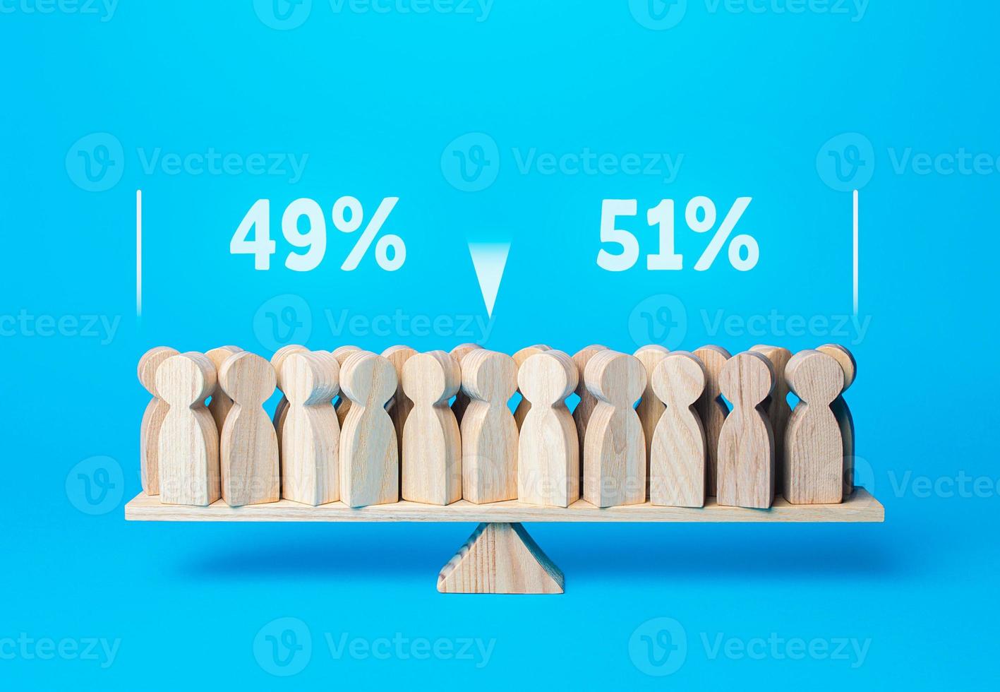 Shaky balance. Public opinion is divided almost equally. Research and statistics. Polls and voting. Survey results. Democracy and freedom of choice. Community discussion. Come to a consensus. photo