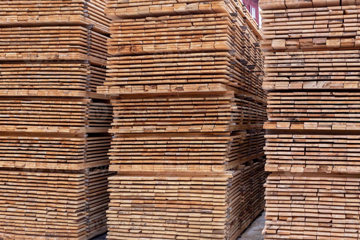 large stacks of wooden planks full frame background with perspective photo