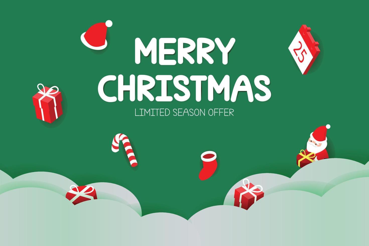 Christmas cute discount sale banner template promotion for advertising with santa vector