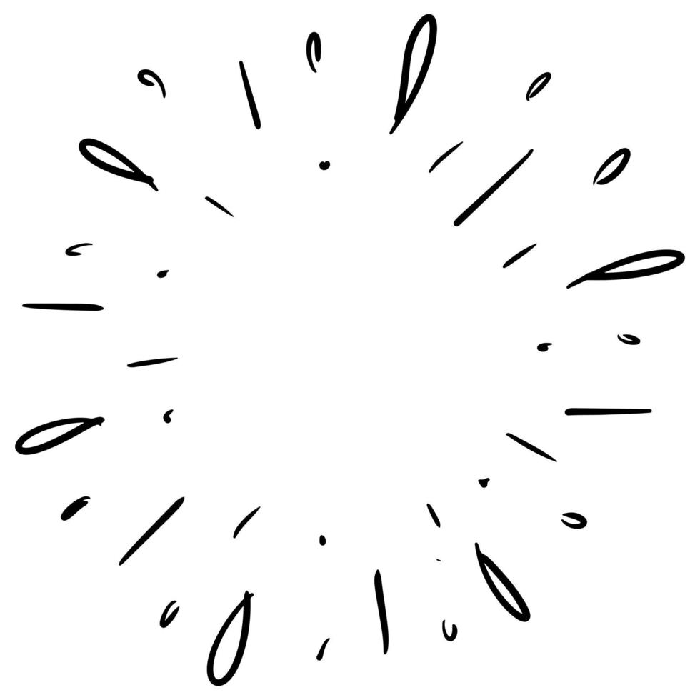 Doodle sketch style of Starburst, sunburst, Element Fireworks Black Rays. Comic explosion effect. Radiating, radial lines. cartoon hand drawn illustration for concept vector