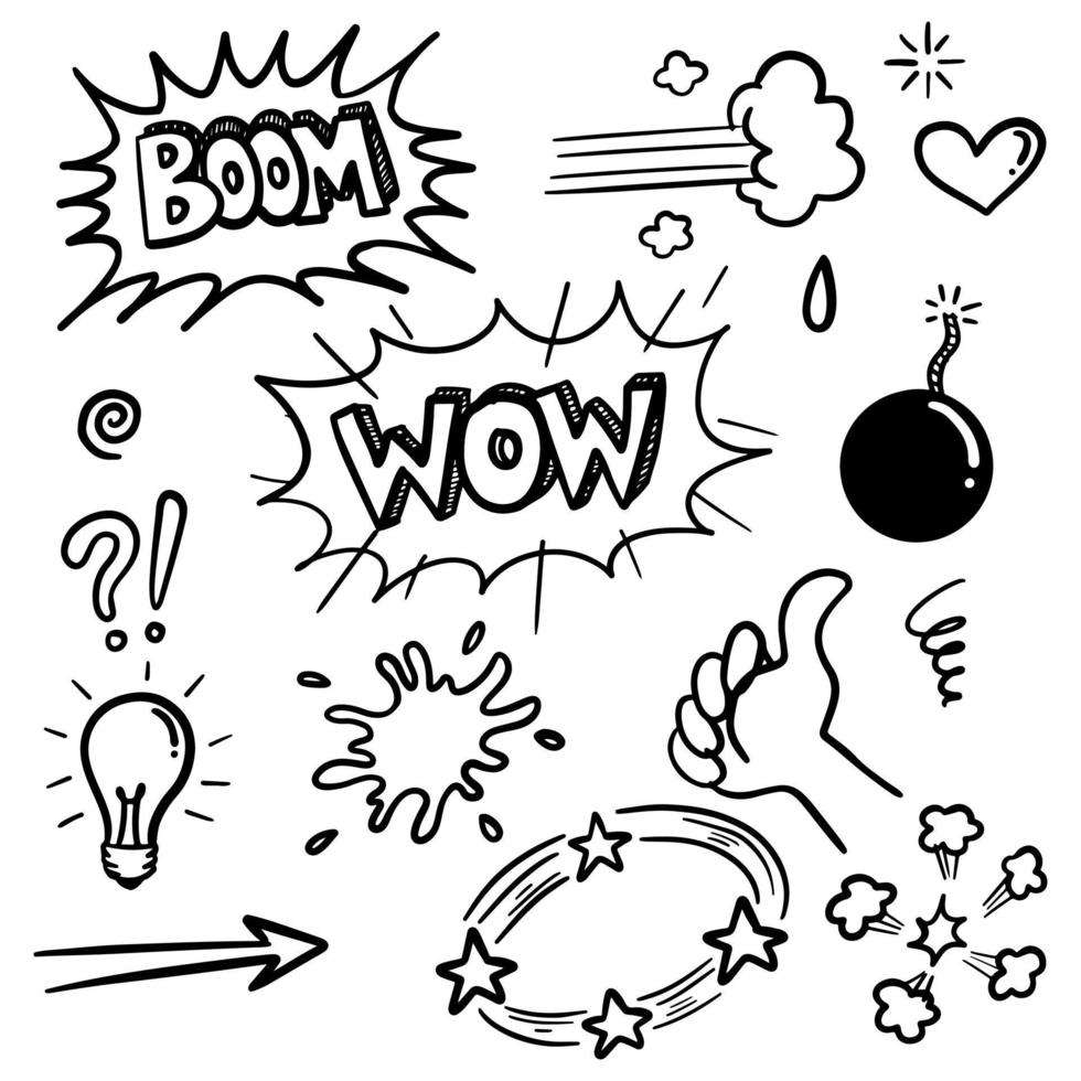 Doodle sketch style of Hand drawn comic elements cartoon vector illustration.