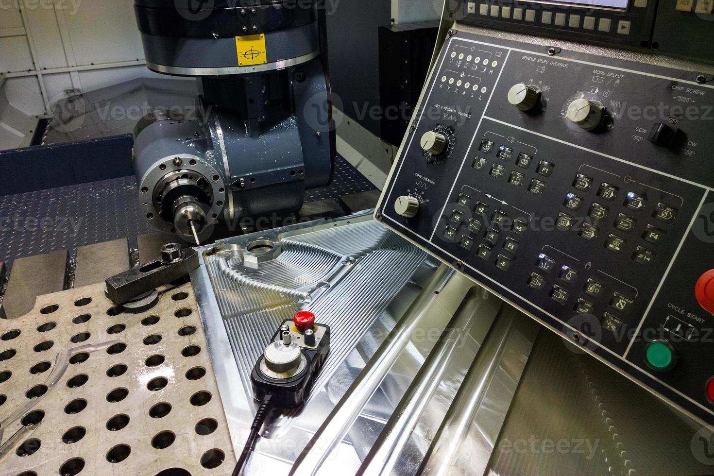 measuring process with ruby touch probe on large CNC milling machine in jog mode photo