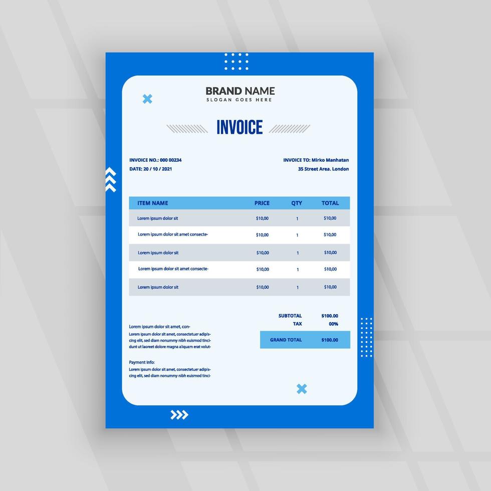 Invoice template with blue color vector