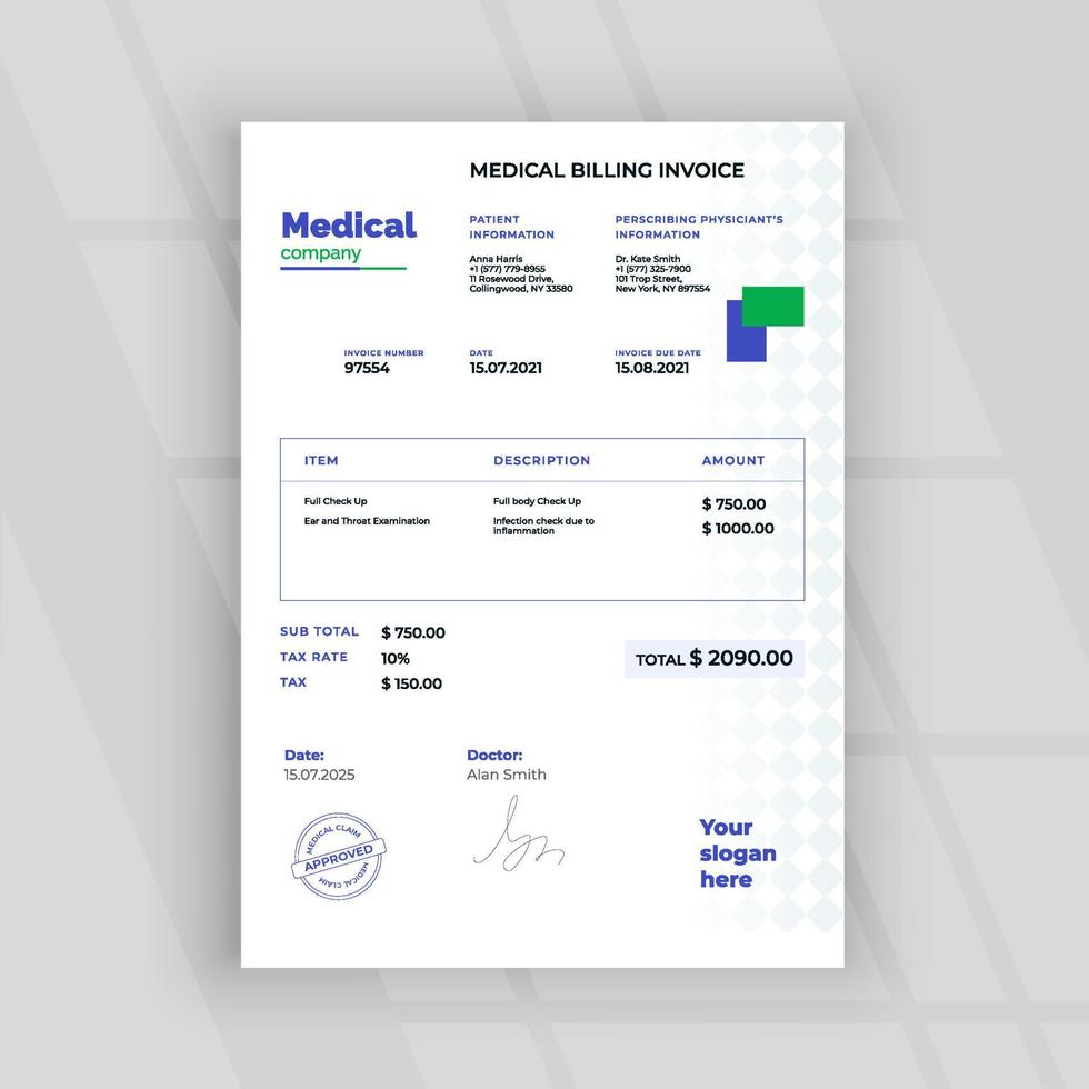 medical invoice vector template design