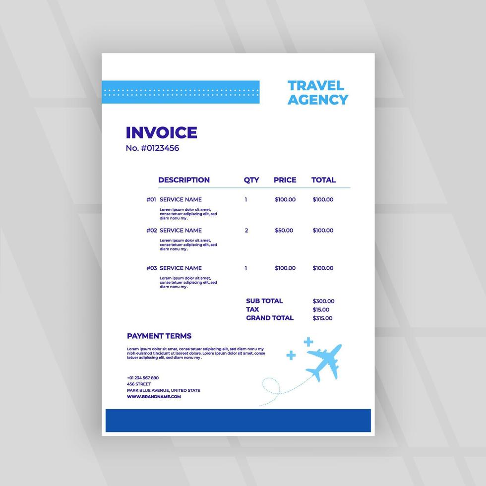 Travel agency invoice template vector