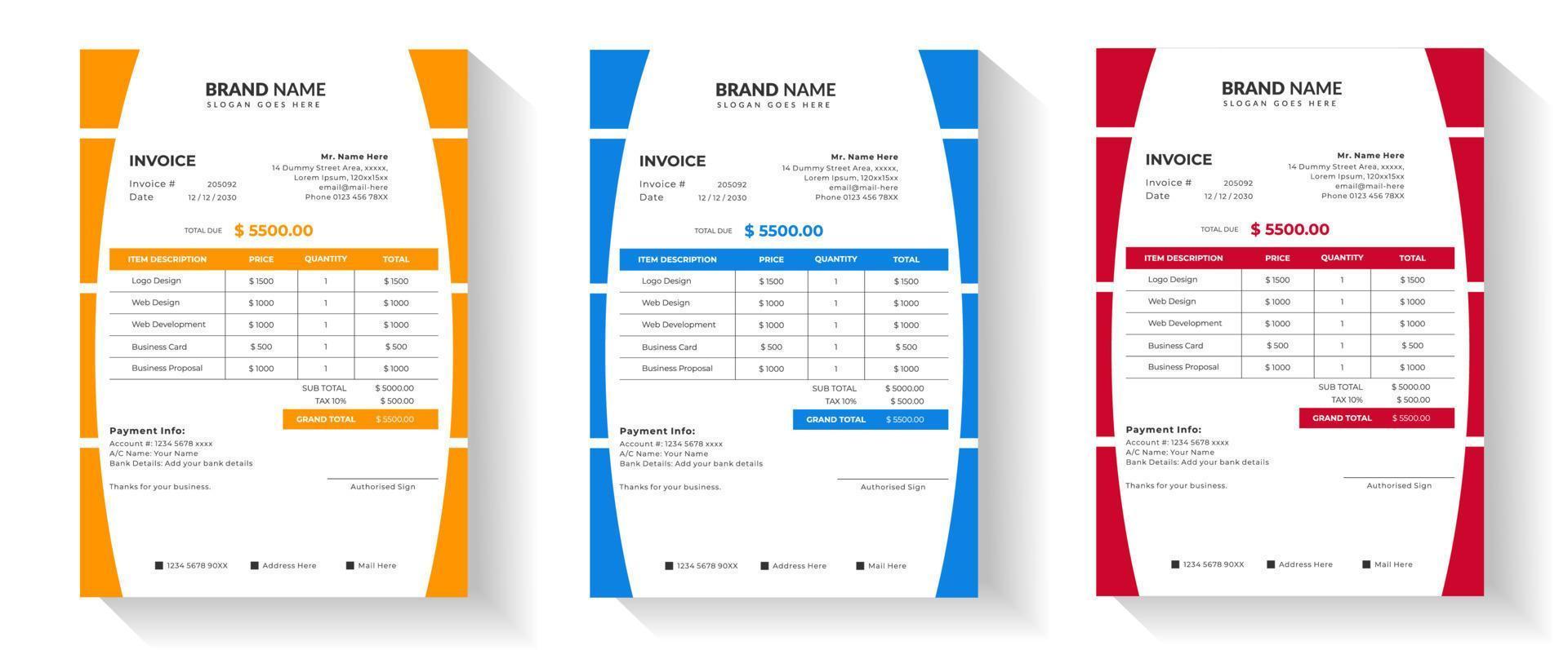 Company business invoice template vector