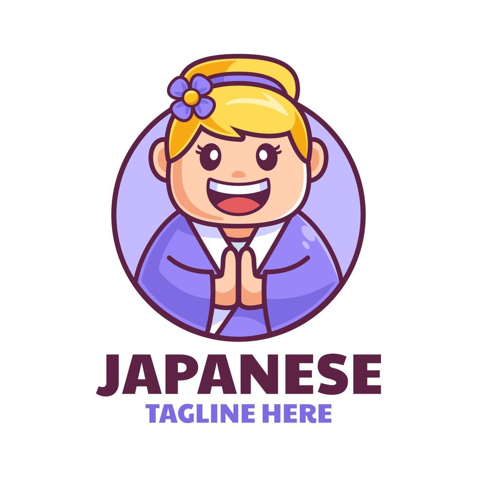 diseño de logotipo de kimono de niña japonesa vector