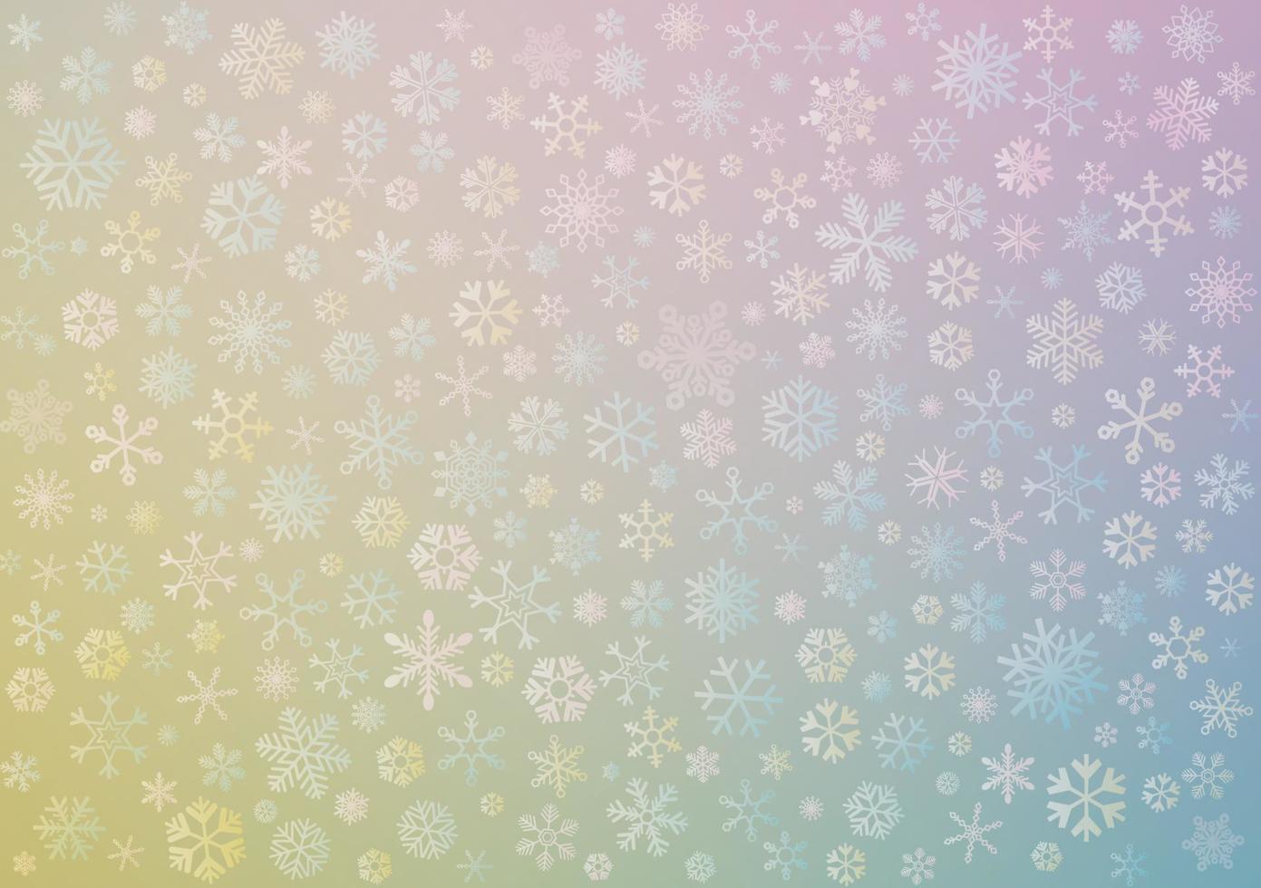 varios copos de nieve con fondo borroso de colores pastel. vector