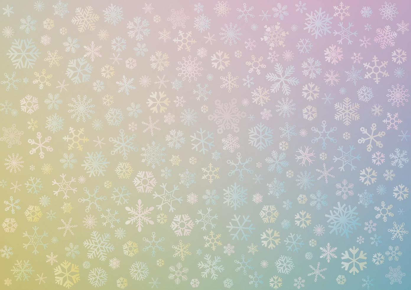 Various snowflakes with pastel colors blurred background. vector