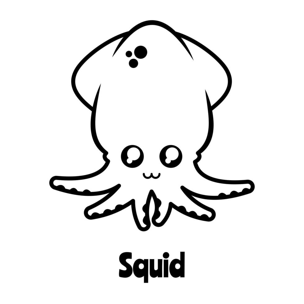 Coloring page of cute squid vector