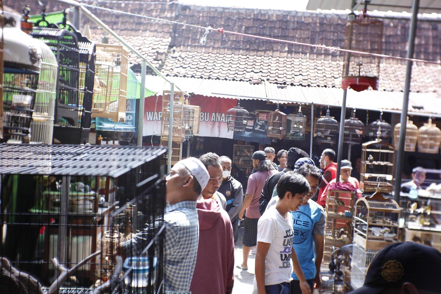 The atmosphere in the bird market which is crowded with visitors. photo