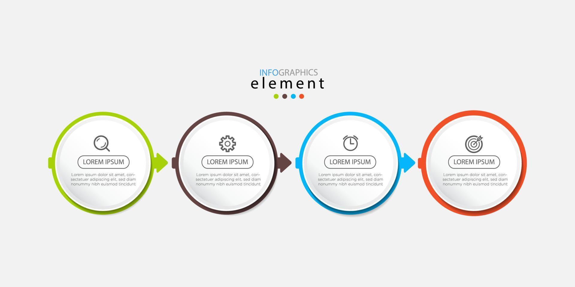 infografía empresarial moderna con vector de plantilla de diseño de título con iconos y 4 opciones o pasos. se puede utilizar para diagramas de proceso, presentaciones, diseño de flujo de trabajo, banner, diagrama de flujo, gráfico de información. eps10