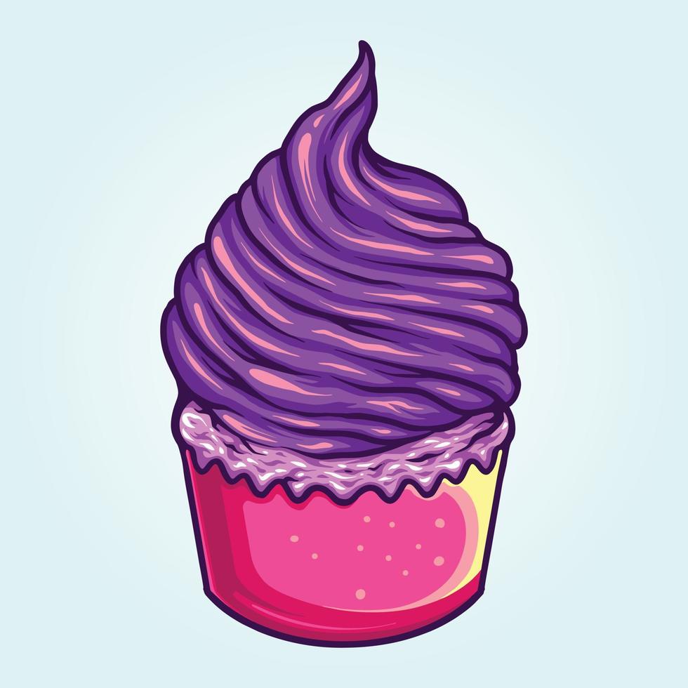 deliciosas y lindas ilustraciones de vectores de dibujos animados de cupcakes de arándanos para su logotipo de trabajo, camiseta de mercadería de mascota, diseños de pegatinas y etiquetas, afiches, tarjetas de felicitación que anuncian empresas comerciales o marcas.