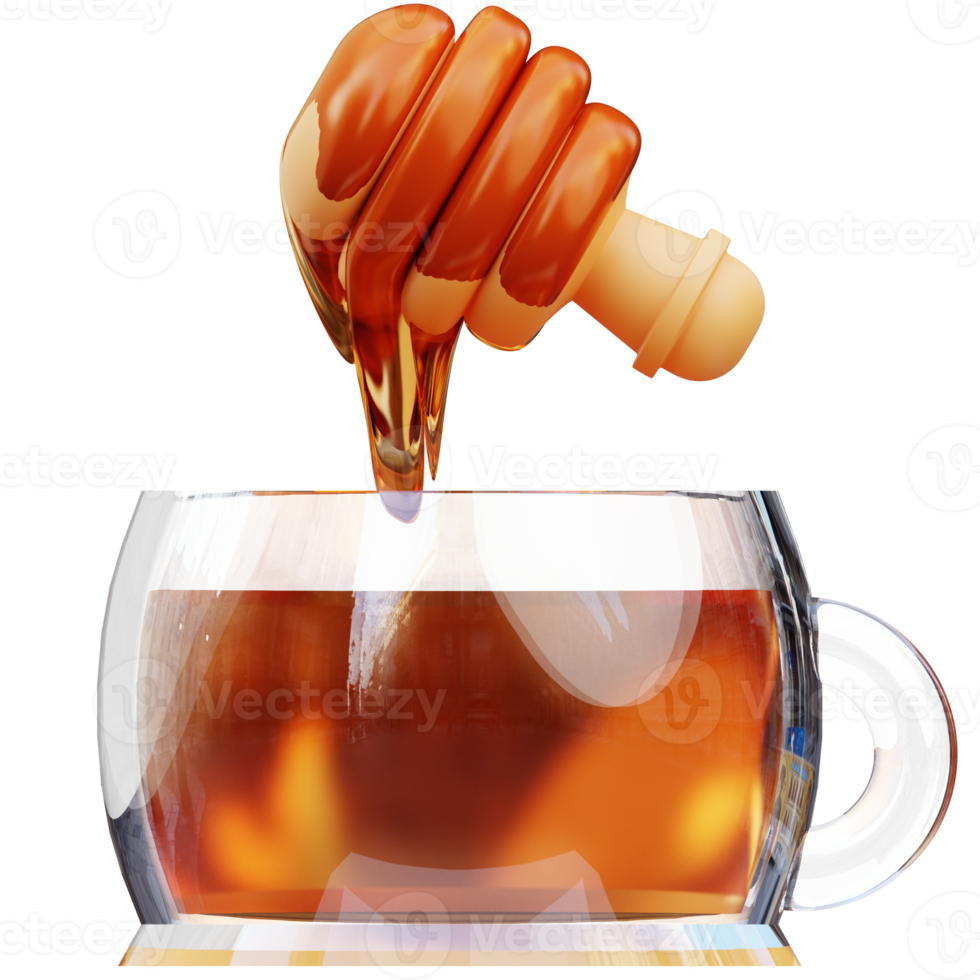 3d rendering of tea with honey icon illustration png