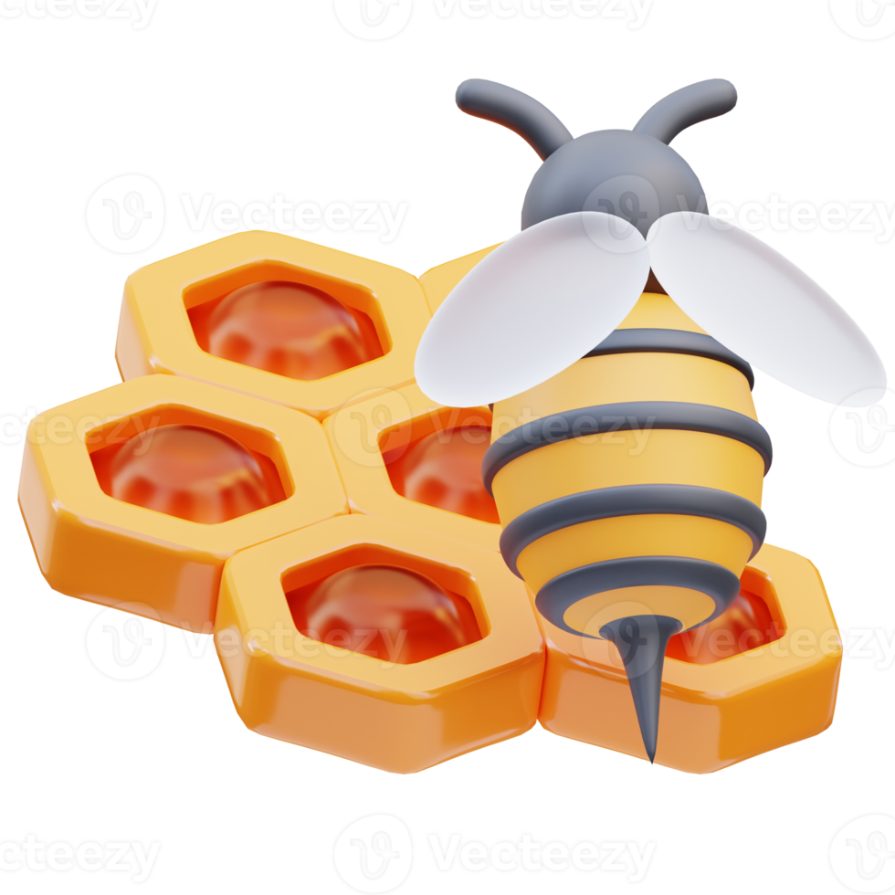 renderização 3D da ilustração do ícone de abelha acima da colmeia png