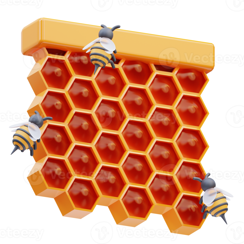 rendu 3d de l'illustration de l'icône de l'abeille autour de la ruche apicole png