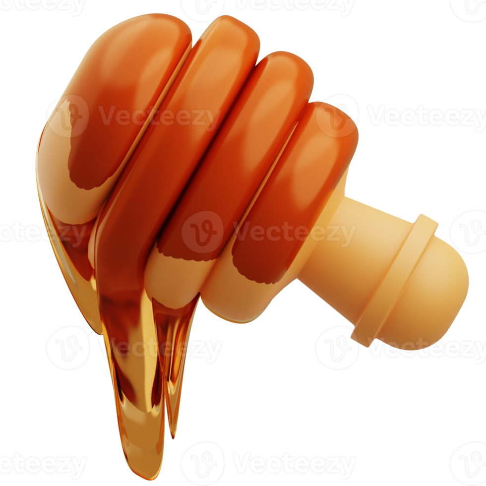 3d rendering of honey dipper icon illustration with melted honey png