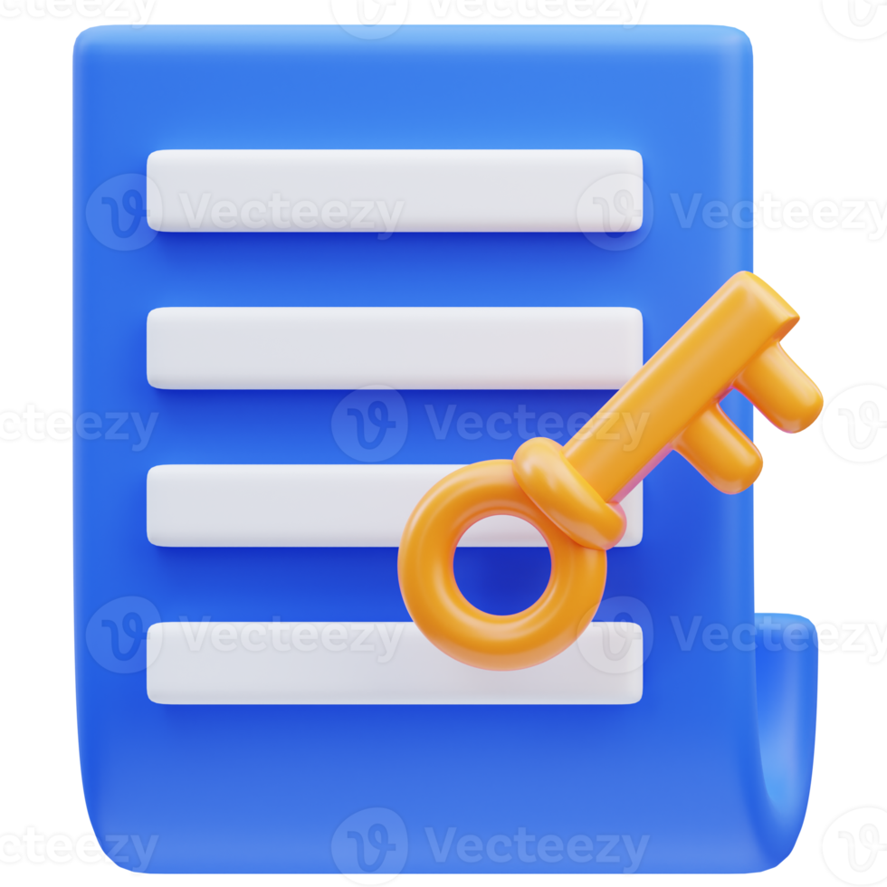 3d rendering of key document icon illustration png