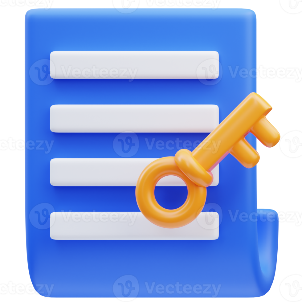 3d interpretazione di chiave documento icona illustrazione png