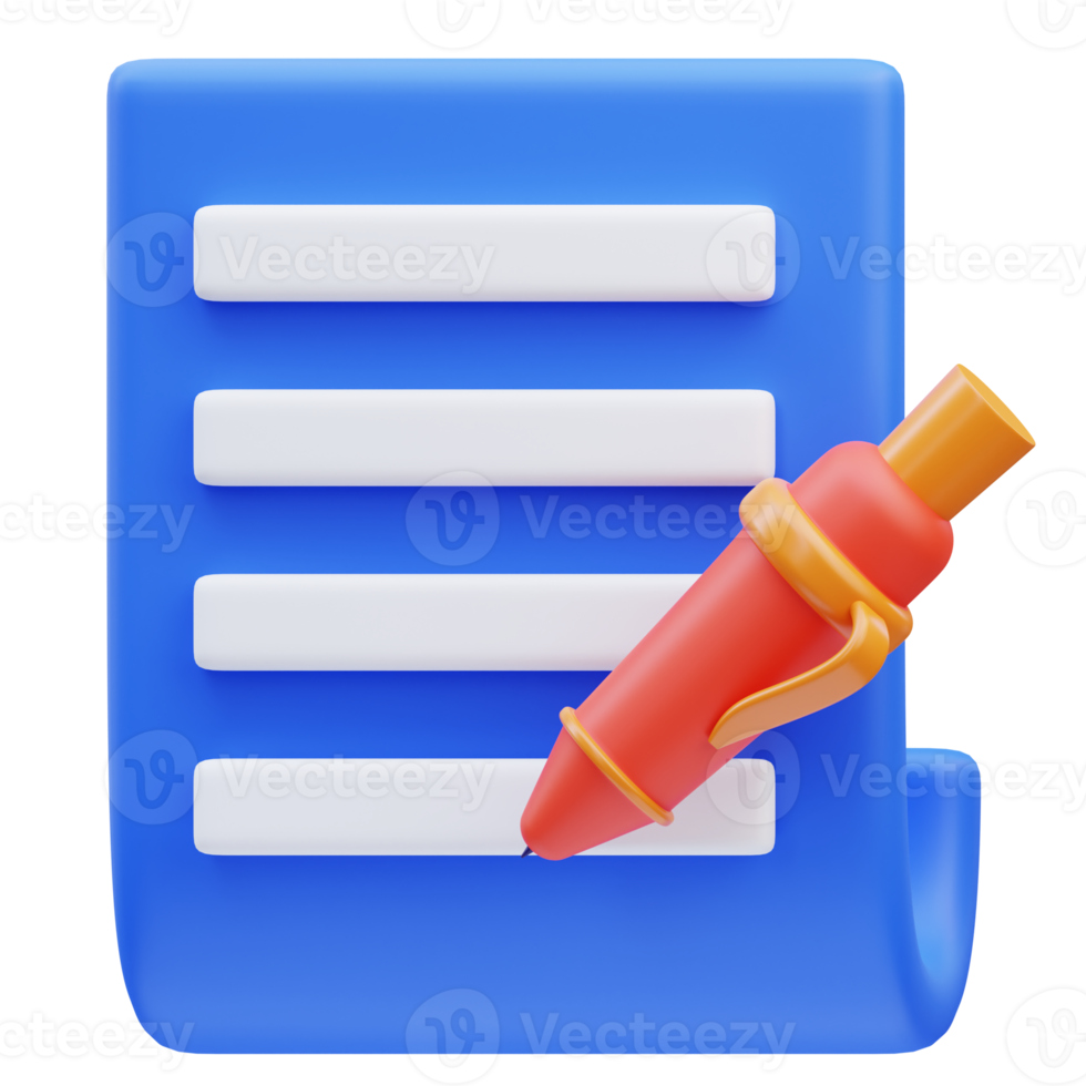 3d rendering of document writing icon illustration png
