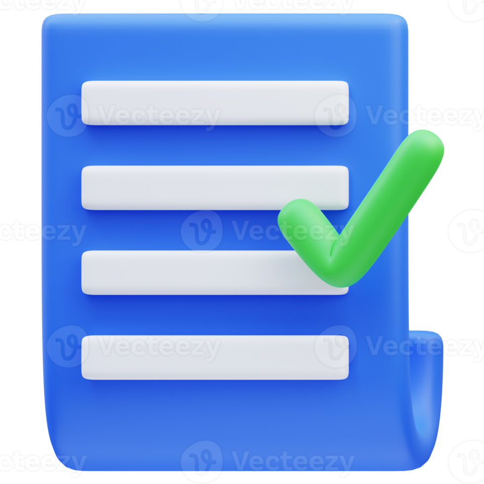 3d rendering of verified document icon illustration png