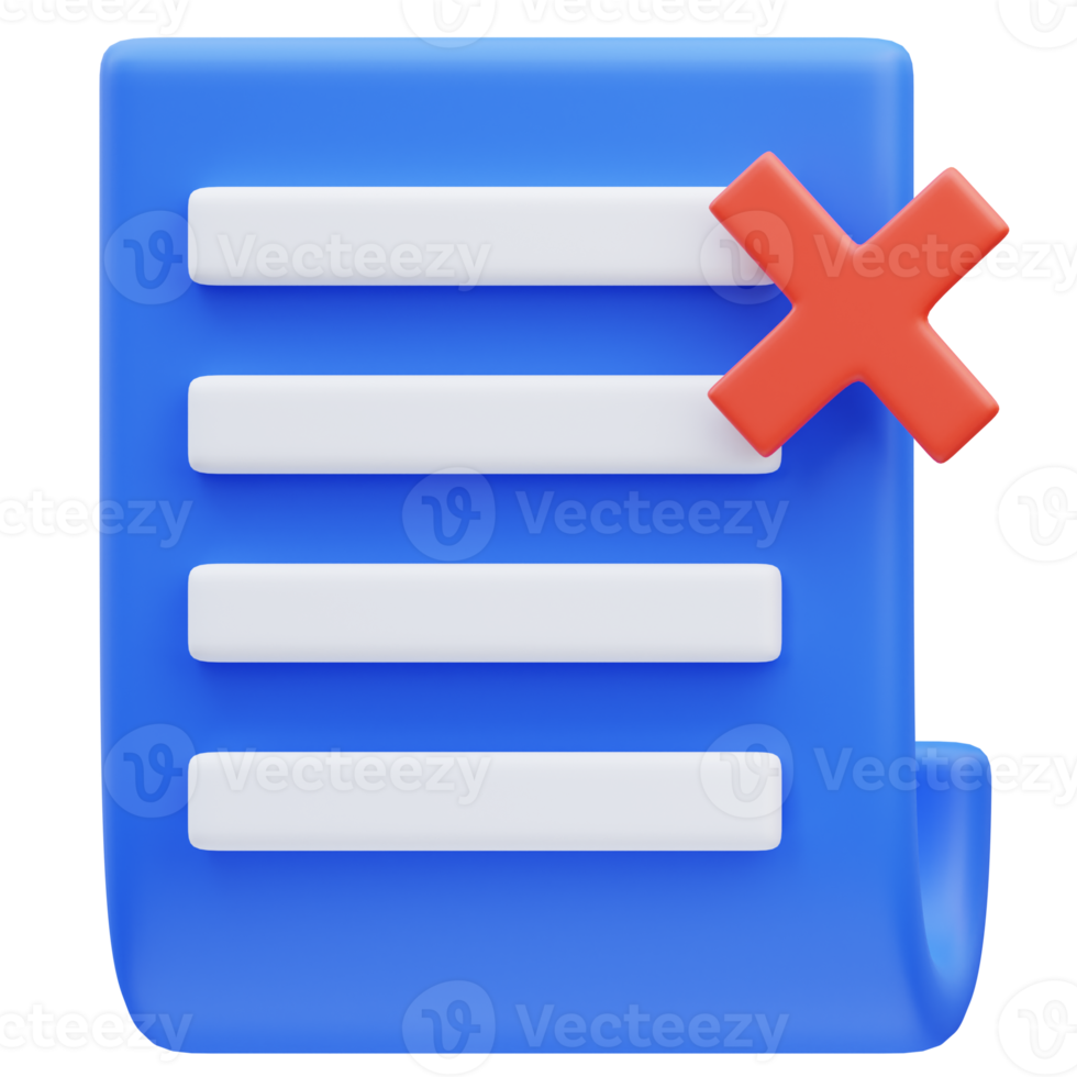 3d rendering of rejected document icon illustration png