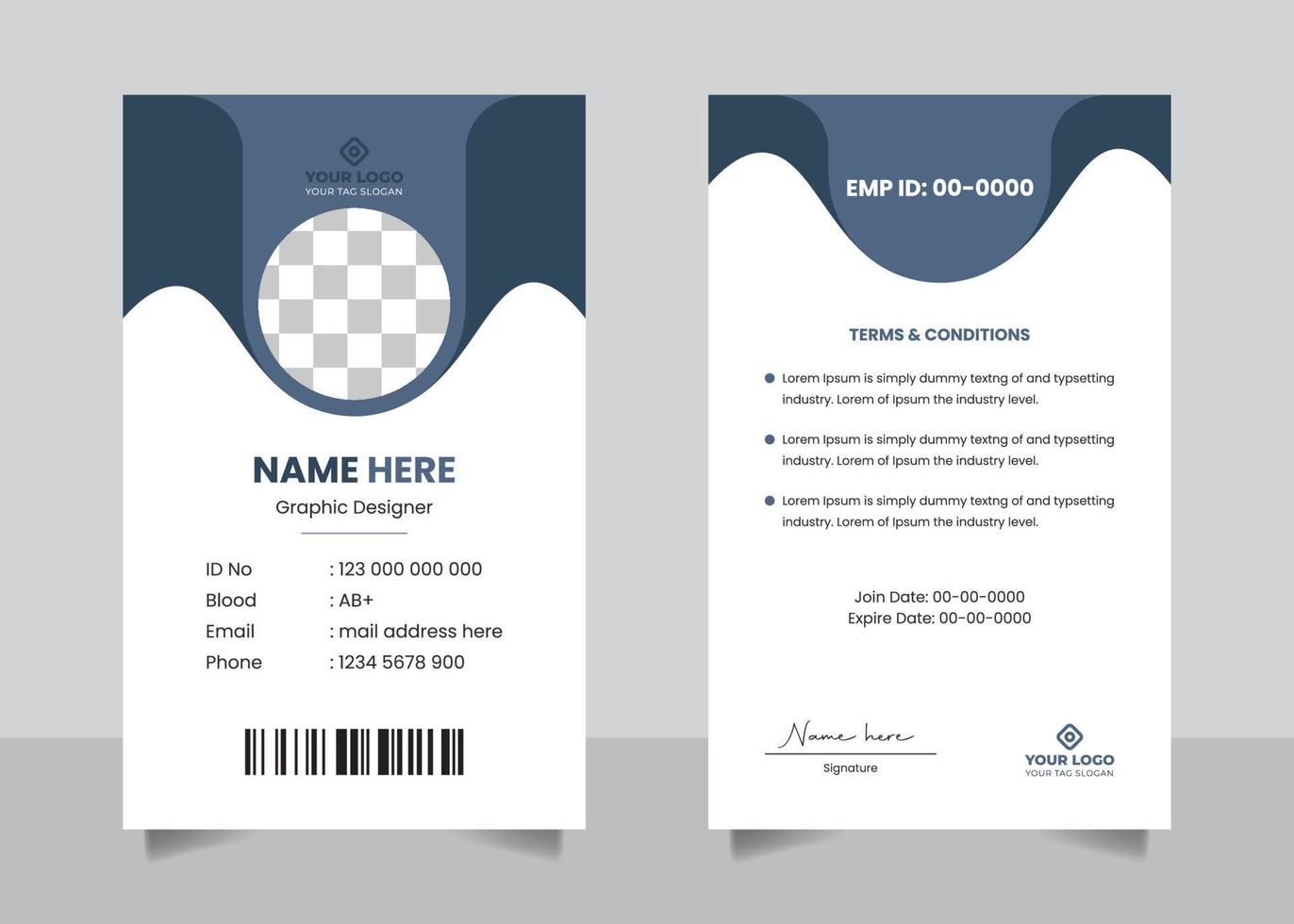Employee staff official id card design template vector