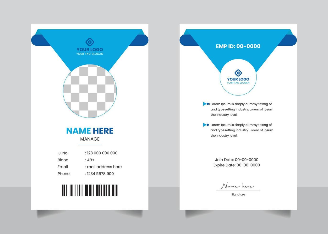 Employee staff official id card design template vector