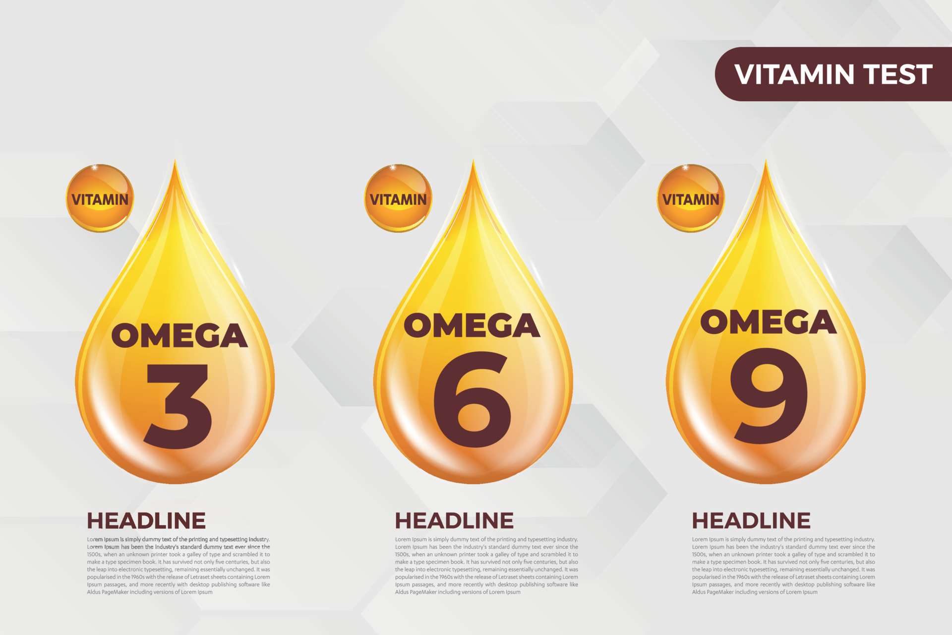 Omega3, Omega6, Omega9 Vitamin icon Vector illustration oil fish omega