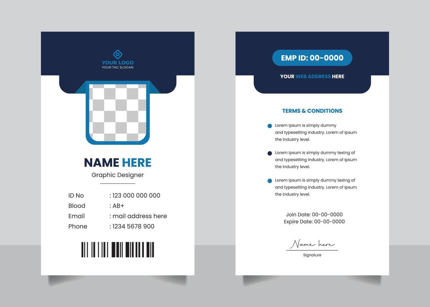 Employee staff official id card design template vector