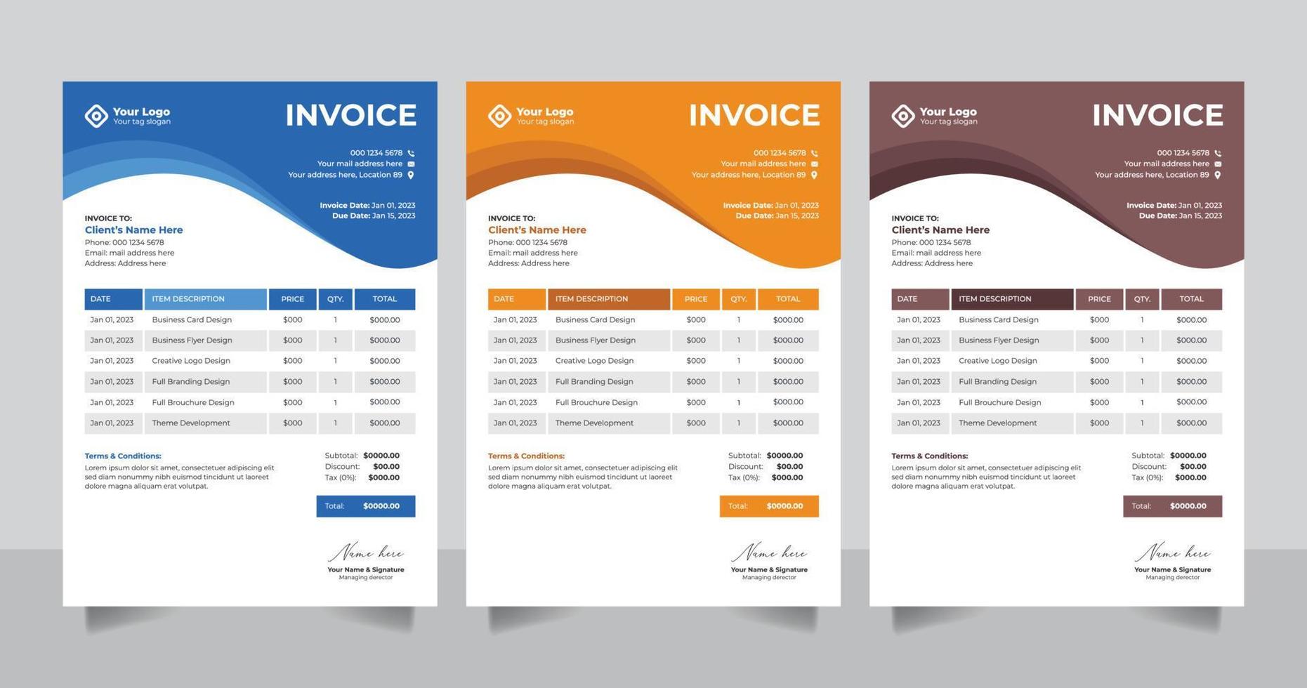 Creative business bill form invoice quote pricelist letterhead template design vector