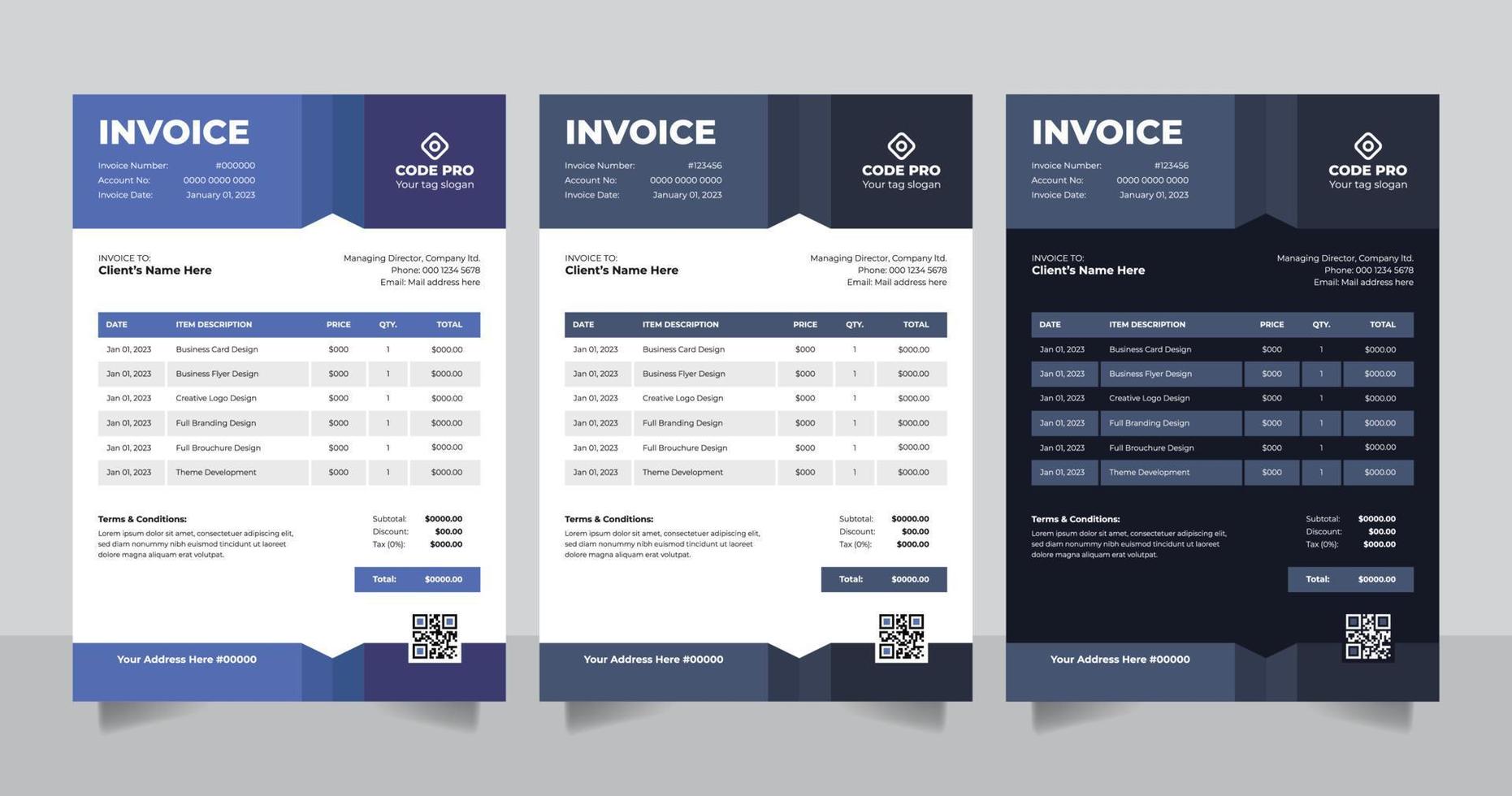 Creative business bill form invoice quote pricelist letterhead template design vector