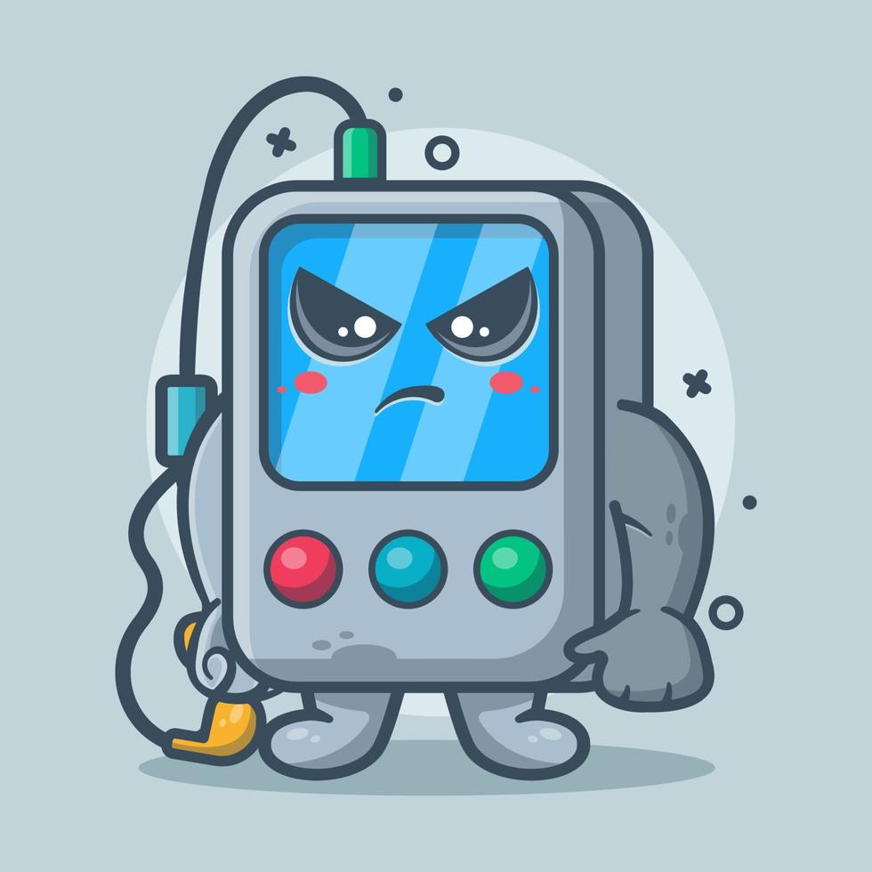 serious portable music player character mascot with angry expression isolated cartoon in flat style design vector