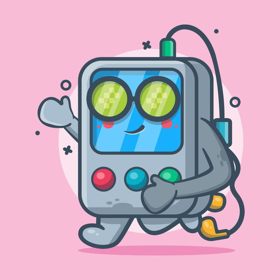 funny portable music player character mascot running isolated cartoon in flat style design vector