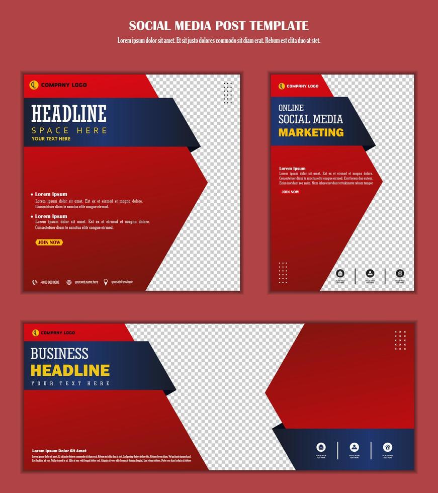 red background social media post template vector