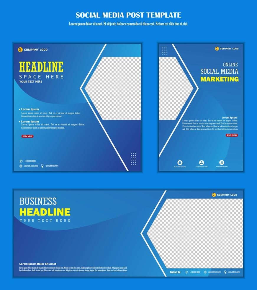 blue background social media post template vector