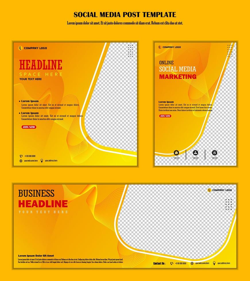 yellow background social media post template vector
