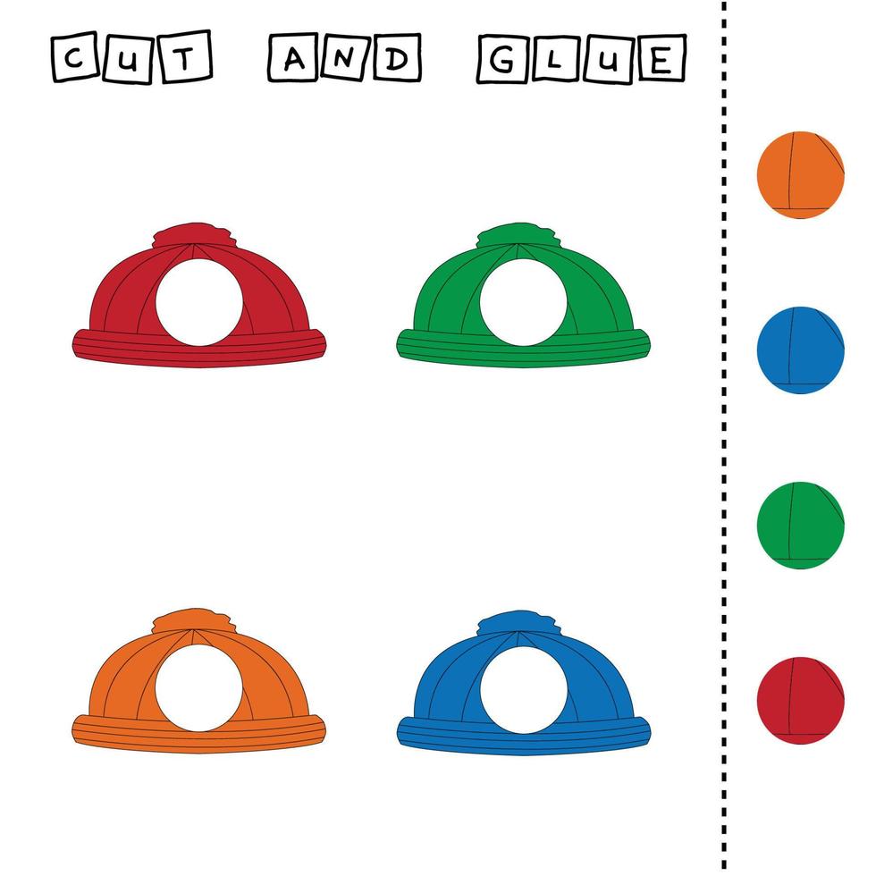 Educational activity, riddle for preschool kids.  Cut ang glue peace of hat vector