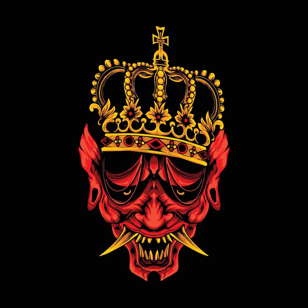 spooky oni devil illustration with crown head vector