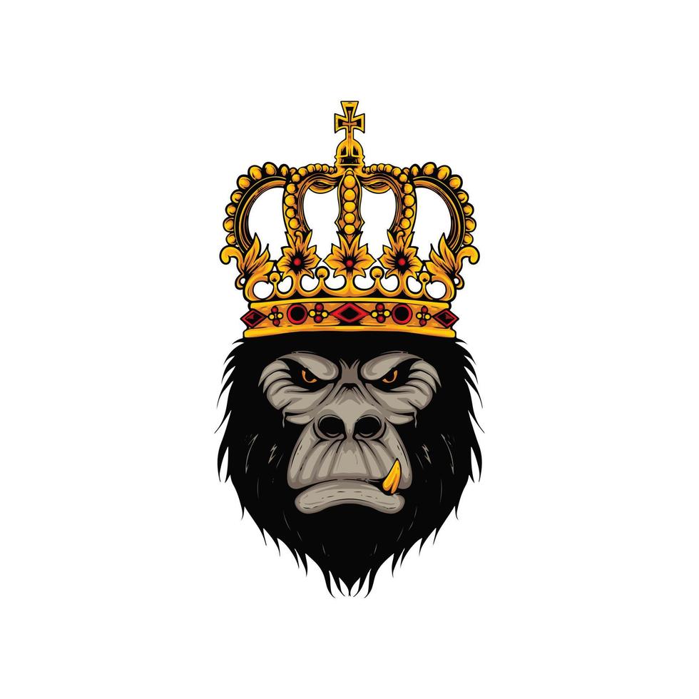 angry and cool king gorilla head illustration vector