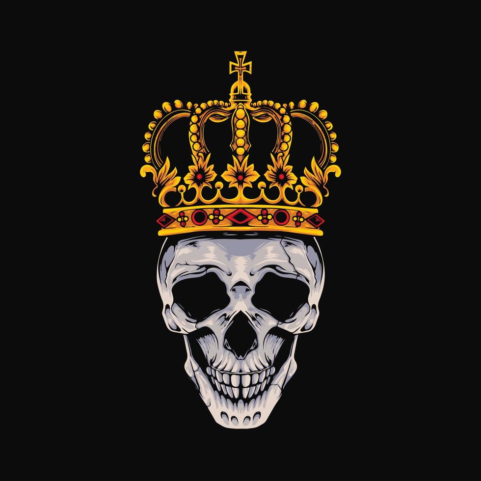 angry skull king illustration with crown on his head vector