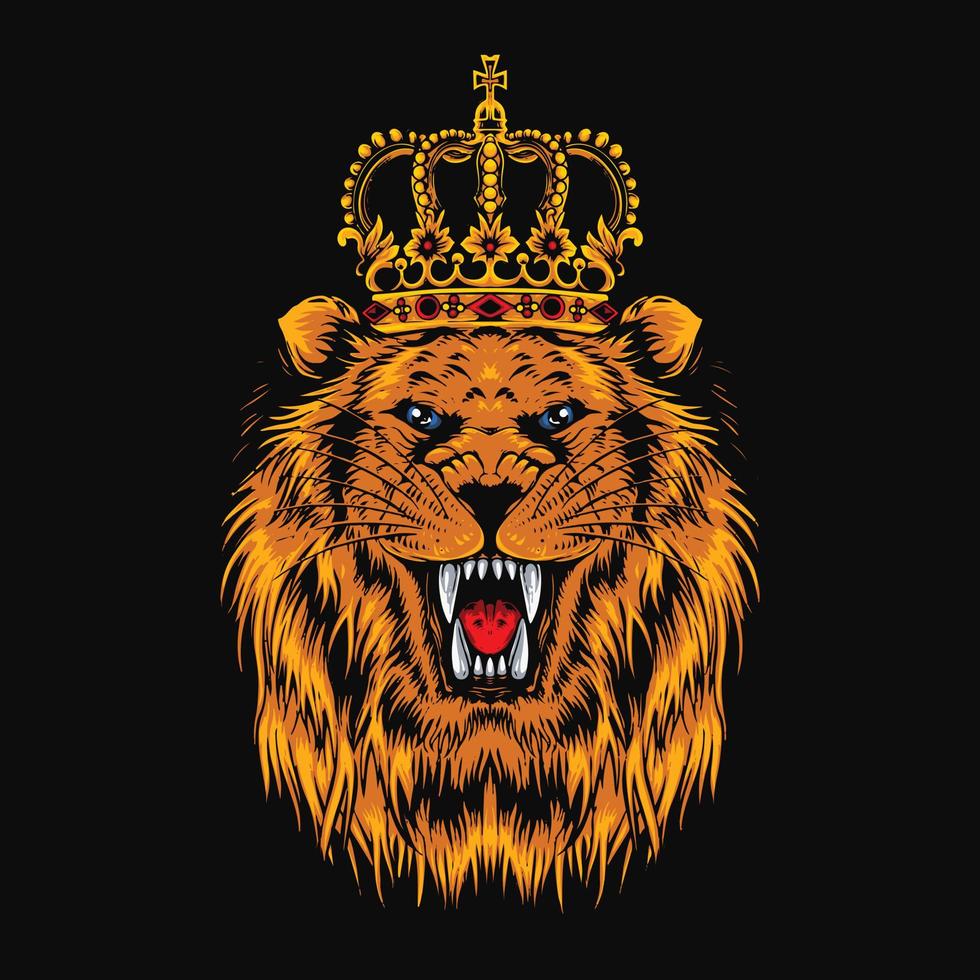 illustration of a brave and brave tiger king with a crown on his head vector