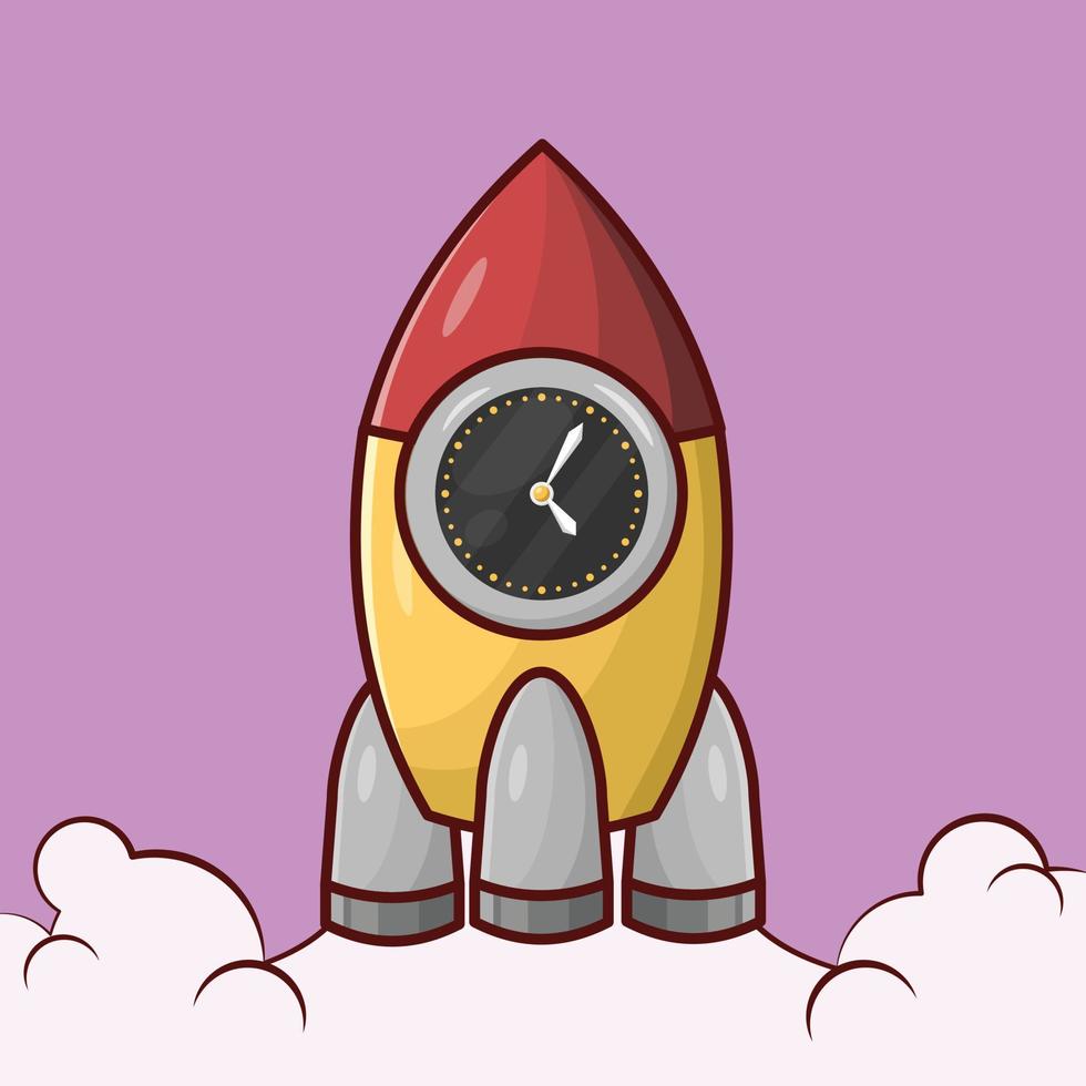 Rocket Ship Launch with Clock. Deadline Time Concept Illustration Vector
