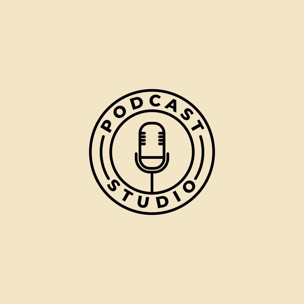 simple mic podcast badge line art  logo  vector design template